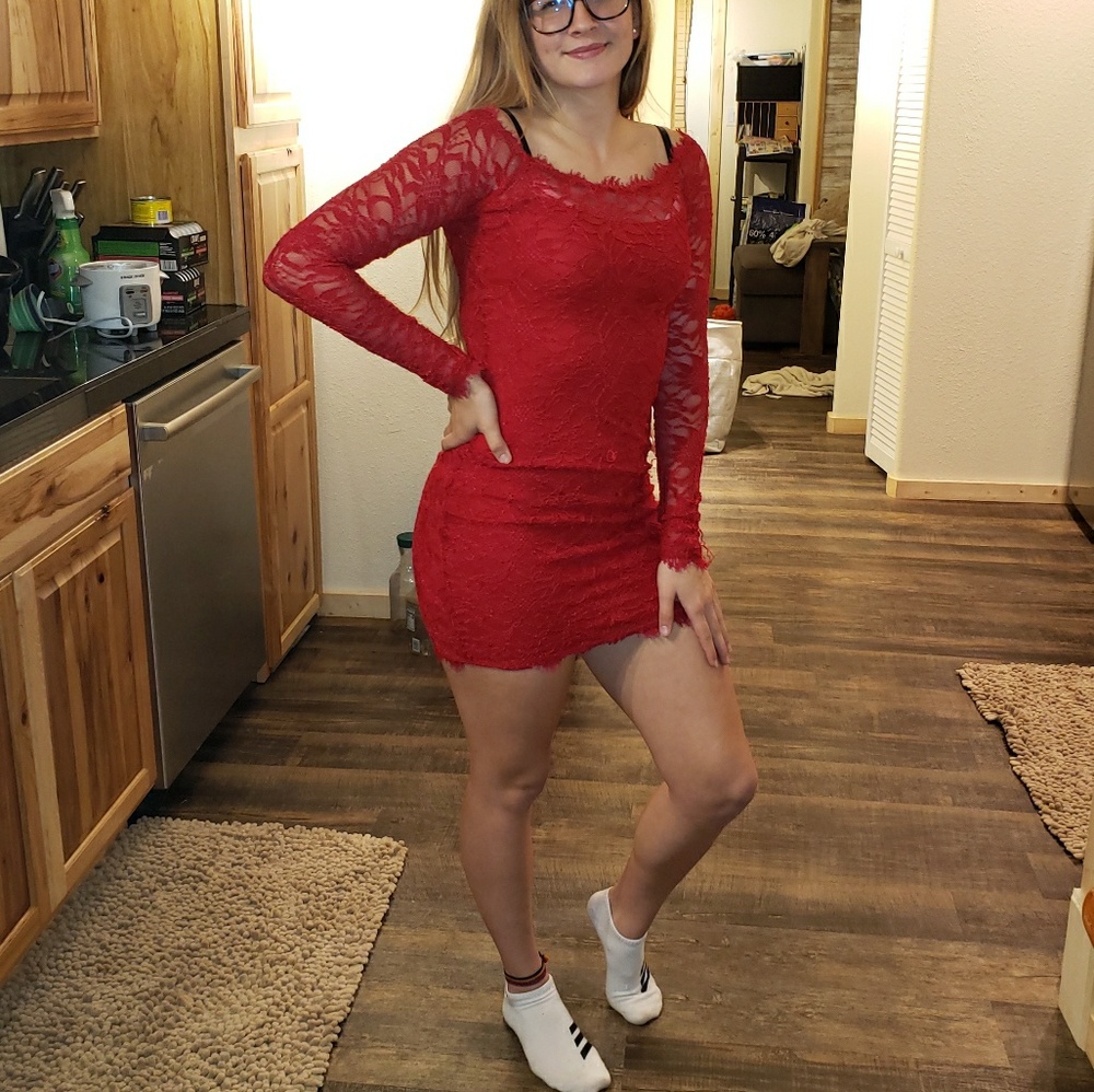 Red lace dress